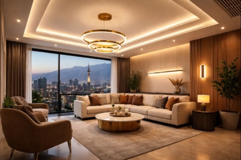نورپردازی سقف پذیرایی با طراحی مدرن و استفاده از ترندهای محبوب بازار 