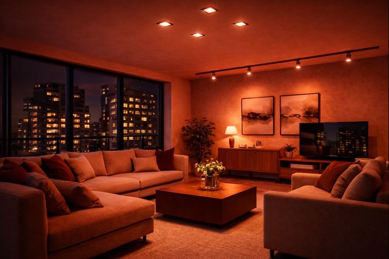 نحوه نورپردازی پذیرایی با لامپ سقفی