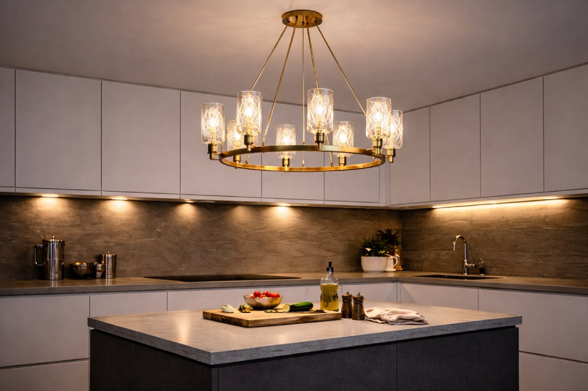 نورپردازی کابینتها با استفاده از لوستر